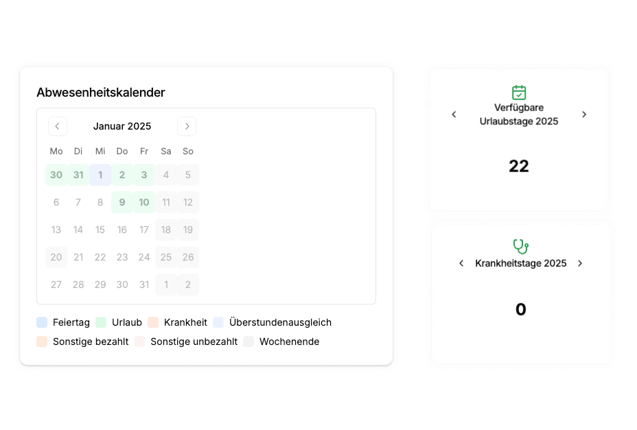 Kalender mit eingetragenem Urlaub und verbleibendem Anspruch